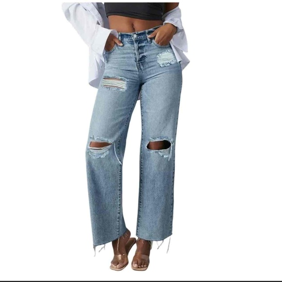 Lucky Brand Light Wash Distressed High Waisted Wide Leg Womens Jeans Size 6 28R - Picture 1 of 9